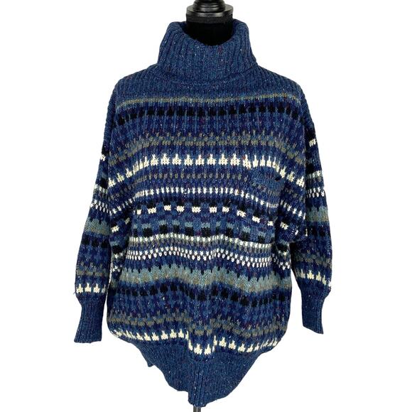 Vintage Oversized Patterned Turtleneck Dolman Sweater - Women's Size M - Picture 1 of 5